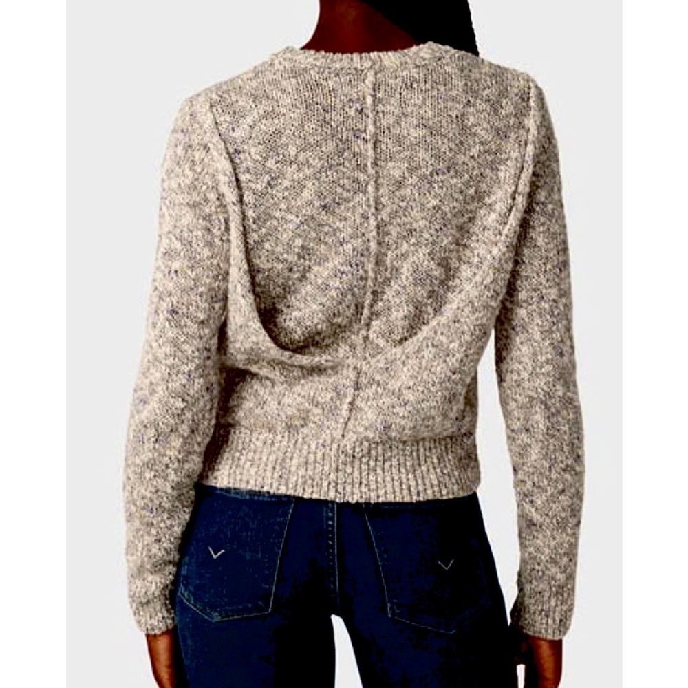 Hudson Draped V Back Knit Sweater Linen blend Marbled Gray Brown Womens L